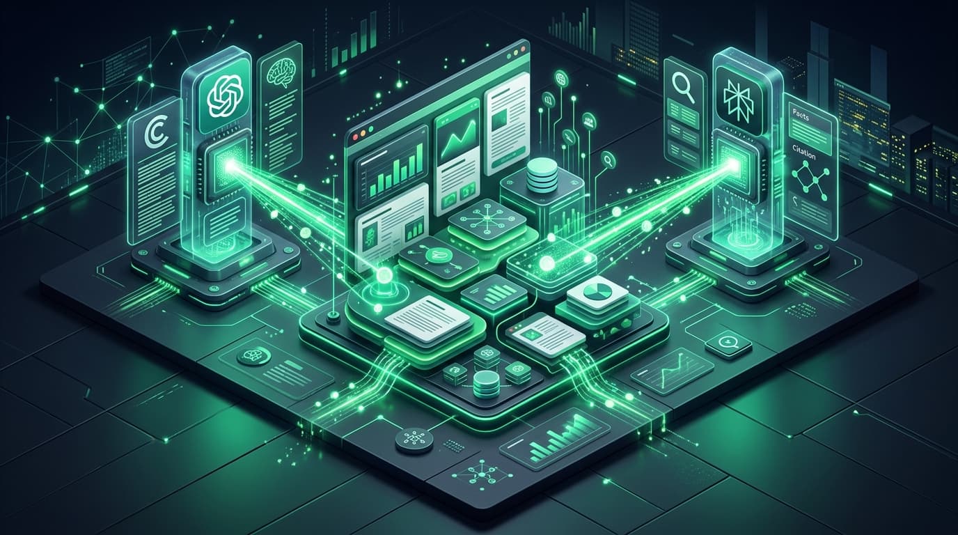 System dashboard tracking AI model citation frequencies and brand visibility metrics